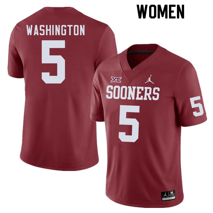 Women #5 Woodi Washington Oklahoma Sooners College Football Jerseys Stitched-Crimson - Click Image to Close